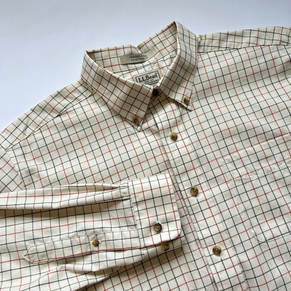 LL Bean Mens Lg Tall Wrinkle Free Traditional Fit Tattersall Button Down Shirt
